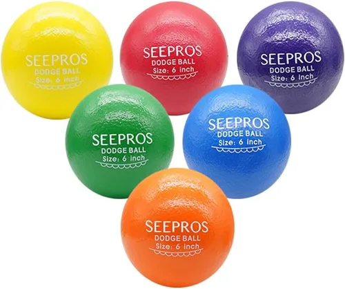 Juego de 6 bolas de espuma para dodgeball – Piel suave, rebote bajo, juego de 6 con bolsa de almacenamiento de malla para niños y adultos