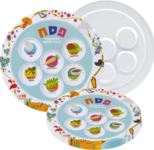 Miniatura 11 de The Dreidel Company Plato Seder de melamina de Pascua infantil con diseño de 10 plagas, Kaarah tradicional para pesaj de 9 pulgadas (paquete de 3)