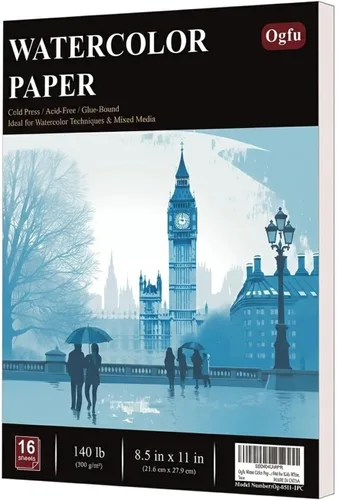 Papel de acuarela de 8.5 x 11 pulgadas, libros de bocetos de acuarela 16 hojas (32 páginas), bloc de papel de acuarela prensado en frío de 140