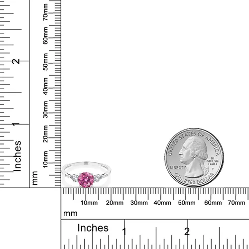 Miniatura 82 de Gem Stone King Anillo de compromiso de 3 piedras preciosas redondas de oro blanco de 10 quilates con piedra natal de 0.236 in con piedra natal