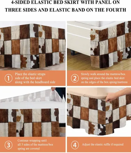 Miniatura 5 de Falda de cama de cuero vintage, tamaño King de 16 pulgadas de caída, ajustable y elástica, plisada, con volantes de polvo de lujo para cama