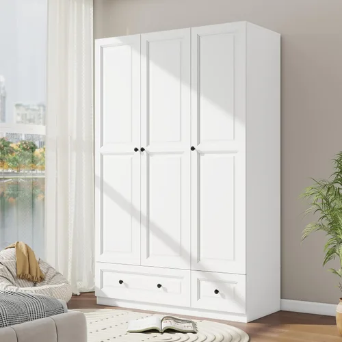 Miniatura 7 de Armario Armario con cajón: Armario de dormitorio para colgar ropa, armario de madera para ropa con puertas, Armario con estantes (negro, 63 pulgadas)