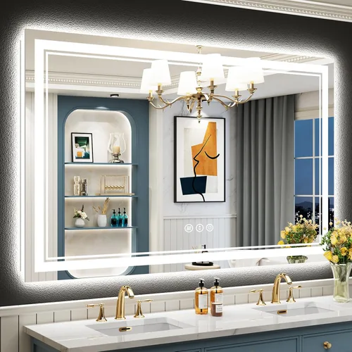 Miniatura 71 de 30x36 Espejo de baño LED con luces, retroiluminado y luz frontal, espejo de tocador iluminado antivaho para pared de baño, 3 colores, regulable