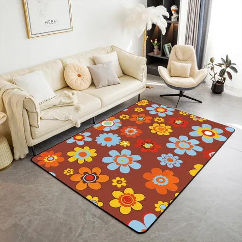 Groovy Flower Power - Alfombra de 3 x 5 pulgadas, bonita alfombra floral bohemia 60S 70S, alfombra hippie para niños, niñas, adolescentes y mujeres,