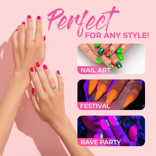 Miniatura 4 de splashes & spills Esmalte de uñas UV Blacklight Glow – Paquete variado de 6 colores, 0.5 fl oz – Día o Noche, Clubbing o Maquillaje de disfraces