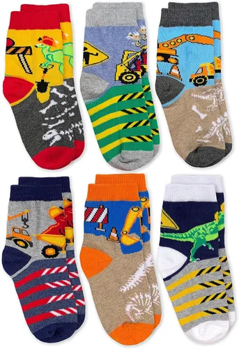 Miniatura 2 de Jefferies Socks Paquete de 6 calcetines de construcción de dinosaurios para niños