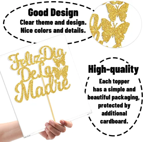 Miniatura 6 de Feliz Día de la Madre - Decoración para tartas con texto en inglés "Happy Day De la Madre", decoración española para tartas con la frase "Best Mom
