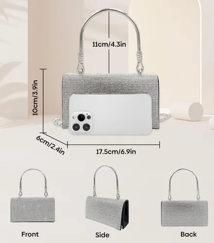 Miniatura 2 de Comeon Bolso de mano de noche con purpurina y diamantes de imitación brillantes para mujer, bolso plateado con cristales brillantes para baile