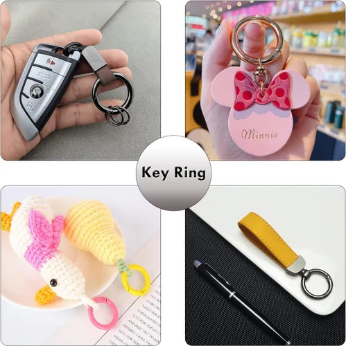 Miniatura 5 de Anillo redondo de metal con resorte o mosquetón, hebilla de gatillo con clip a presión, anillo de accesorios de bricolaje para llaveros, bolsos
