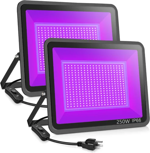 Miniatura 9 de XYCN Paquete de 2 bombillas LED de luz negra de 100 W, foco de luz negra con enchufe y interruptor, neón con clasificación de protección IP66