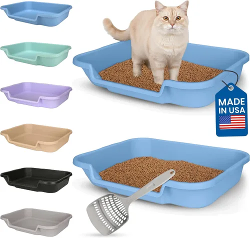 Miniatura 12 de KittyGoHere - Caja de arena para gatos mayores, sartén pequeña con cuchara jumbo de mango largo, caja de arena para gatos de entrada baja, ligera