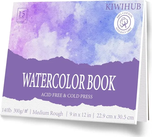 KIWIHUB Bloc de papel para acuarela, 9 x 12 pulgadas, 100% algodón, 140 libras, libro de papel de dibujo para pintura de artistas, suministros de