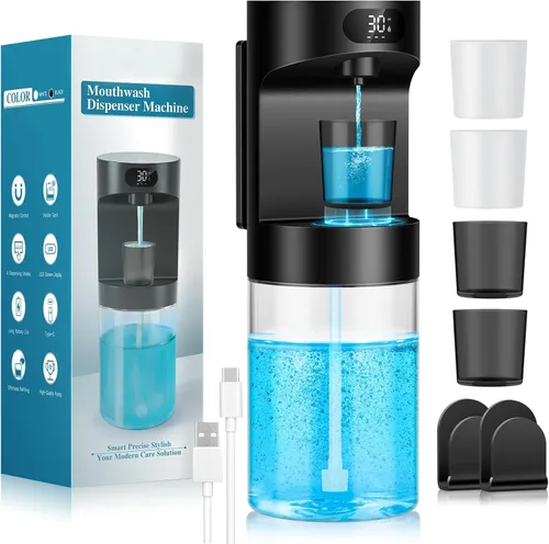 Dispensador automático de enjuague bucal para baño, dispensador de enjuague bucal eléctrico sin contacto de 20.29 onzas, juego de accesorios de baño
