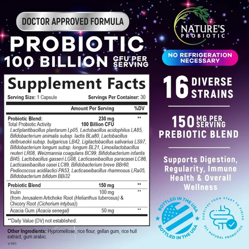 Miniatura 2 de Probióticos para la salud digestiva – Mezcla de probióticos de 100 mil millones de UFC por cápsula – 16 cepas y prebióticos de primera calidad
