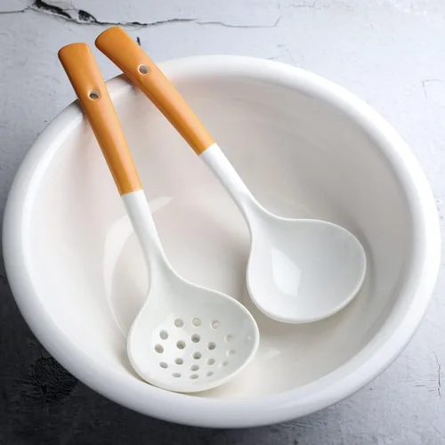 Miniatura 6 de Juego de 2 cucharones de cerámica con cucharón grande para sopa con espumadera, cucharones ranurados, cucharones de cocina, cucharas coladoras