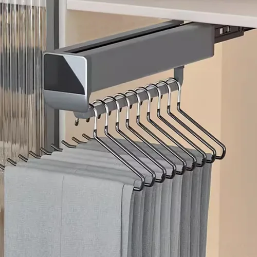 Barra de valet para armario extraíble, soporte retráctil para pantalones de 66.1 lbs, riel de ropa retráctil de aleación de aluminio, doble fila de
