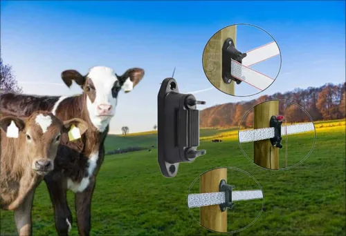 Miniatura 4 de Aislador eléctrico de puerta de tensión de extremo de valla Polytape Gancho de anclaje/esquina/estiramiento/tensor aislante con placa de conector