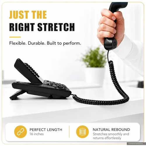 Miniatura 5 de Comtrue Cables de teléfono para línea fija, paquete de 2, cables de teléfono Negro, universalmente compatible, resistente a los enredos, sin