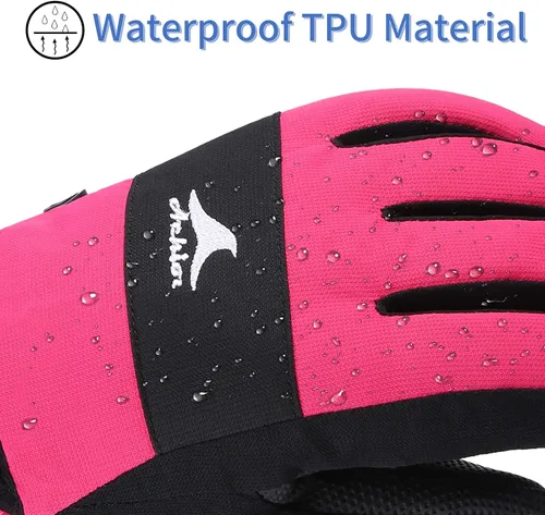 Miniatura 3 de Achiou Guantes de esquí para niños, impermeables, para invierno, nieve, snowboard, cálidos, pantalla táctil, para niños, niñas, esquí, ciclismo
