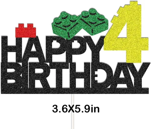 Miniatura 2 de Suministros para fiesta de cumpleaños de bloques de construcción, decoración de pasteles para bloques de construcción para decoración de fiesta de 4