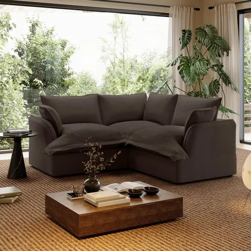 Miniatura 31 de Sofá modular de mezcla de lino para sala de estar, cómodo sofá modular con relleno de plumón, moderno sofá cama convertible con asiento profundo