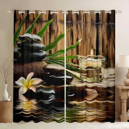 Miniatura 7 de Cortinas con piedras zen, cortinas de bambú para ventana de velas para niños, niñas, adolescentes, cortinas de tratamiento de ventanas de spa