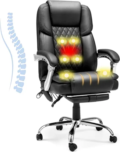 HOMREST Silla de Oficina de Masaje de 6 Puntos con Soporte Lumbar, Silla de Oficina Ejecutiva Calefaccionada con Respaldo Reclinable, Silla de negro