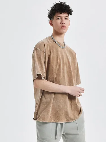 Miniatura 3 de Vamtac Men's Oversized T Shirts Vintage Half Sleeves Cotton Casual Baggy Basic Tees Summer Solid Loose Tops Unisex