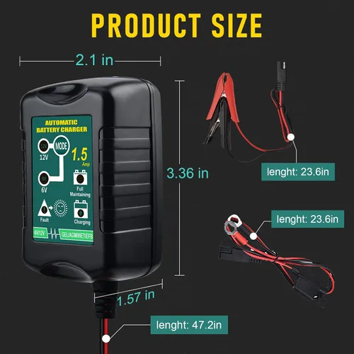 Miniatura 2 de Cargador de batería automático de 6V 12V 1.5A, cargador de goteo adecuado para baterías de plomo-ácido AGM Gel SLA VRLA de celda húmeda