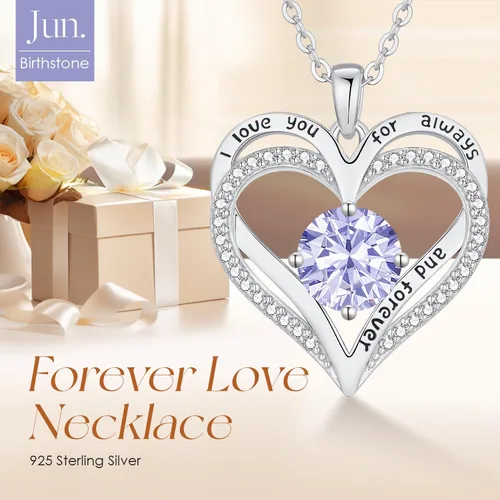 Miniatura 211 de LOUISA SECRET Love Heart Birthstone Necklaces for Women, Birthday Gift for Women, Anniversary Jewelry for Wife Her, 925 Sterling Silver Pendant