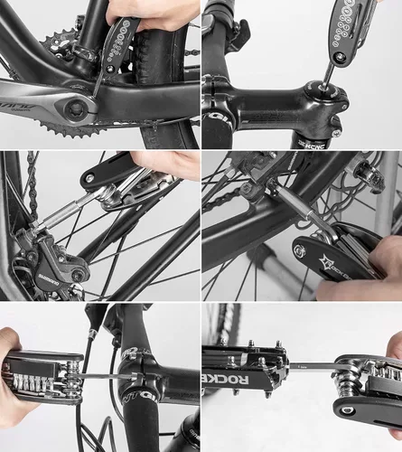 Miniatura 7 de ROCKBROS Kit de herramientas para bicicleta 16 en 1 – Multifunción – Herramienta portátil y plegable para ciclismo con llave Allen, palancas