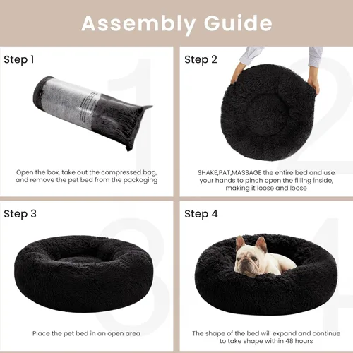 Miniatura 5 de Love's cabin Cama calmante para gatos de interior, cama redonda con forma de dona antiansiedad para perros, cama lavable de piel sintética esponjosa