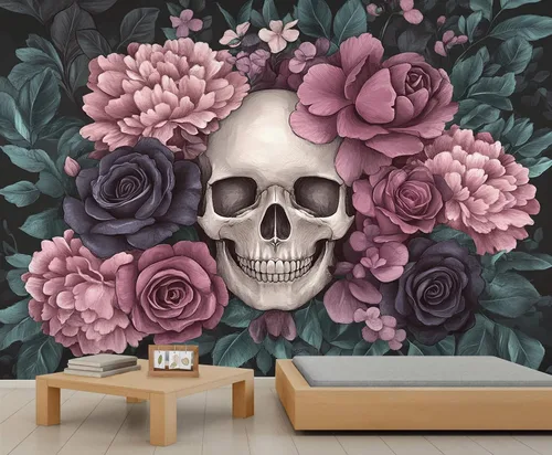 Miniatura 14 de Mural de lobo azul, papel tapiz de animales misteriosos, decoración del hogar de estética oscura, mural de pared de animales salvajes, murales