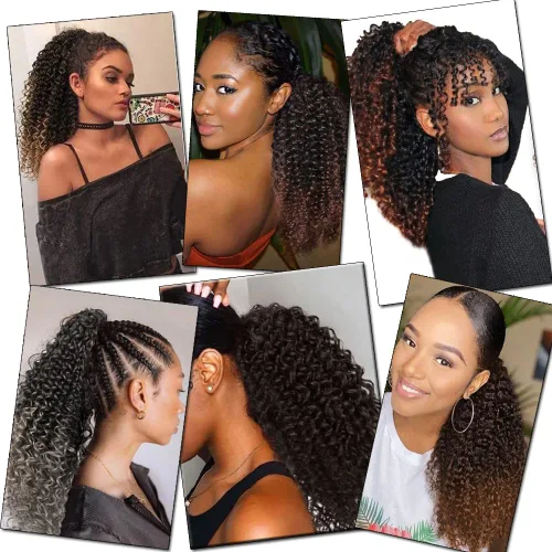 Miniatura 6 de Cola de caballo con cordón para mujeres negras, rizado de 16 pulgadas, extensiones de cola de caballo negro natural (1b)
