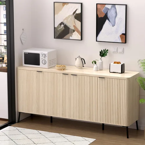 Miniatura 4 de Armario buffet, aparador grande de 63 pulgadas con almacenamiento, aparador moderno acanalado con 4 puertas, gabinete de almacenamiento de madera