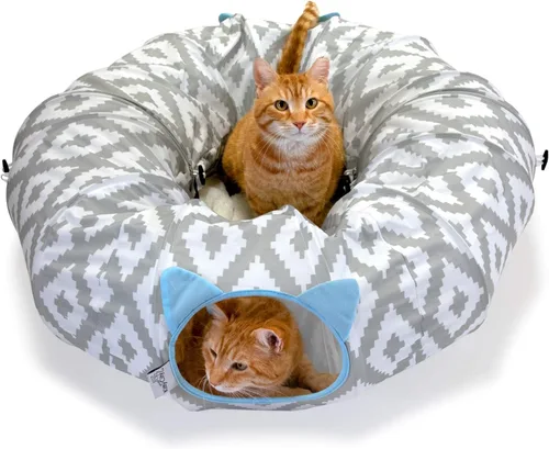 Miniatura 7 de Kitty City Cama grande tipo túnel para gatos, túnel de juego para gatos 2 en 1 con cremallera y cama de siesta de felpa, juguete desplegable