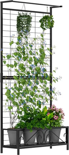 Zhongma Macetero de metal con enrejado elevado con enrejado para plantas trepadoras de vid y flores (12.8 x 35.43 x 74 pulgadas), pantalla de