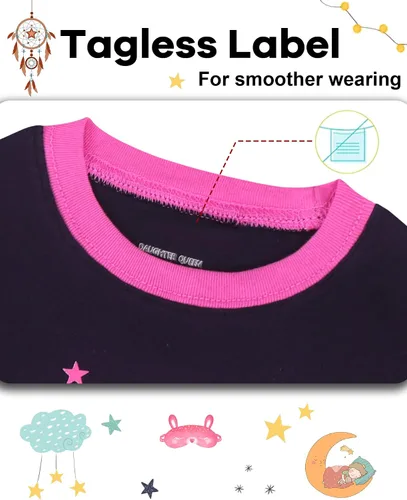 Miniatura 2 de DAUGHTER QUEEN Pijama de algodón para niñas de 4 piezas, talla 18 meses-12 años