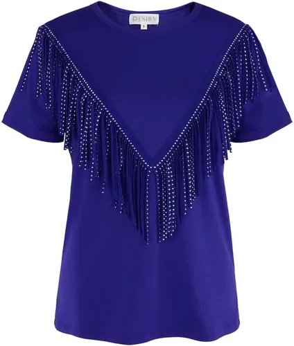 Miniatura 6 de PESION Camisas de manga corta con flecos para mujer, blusa con ribete de borlas