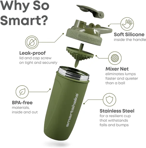 Miniatura 4 de Smartshake Reforce - Botella mezcladora de proteínas de acero inoxidable, sin aislamiento, unisex, para gimnasio, botellas agitadoras de metal, 30.4