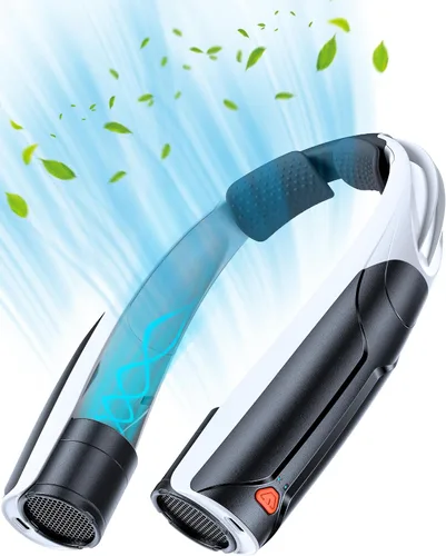 Miniatura 2 de AaoLin Ventilador de cuello portátil con batería de 6000 mAh, USB-C recargable, ventilador personal negro manos libres 6 velocidades, 6-20 horas