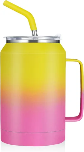 Miniatura 18 de zenbo - Vaso de acero inoxidable aislado al vacío con asa, tapa y popote, mantiene las bebidas frías hasta 36 horas, cuerpo a prueba de sudor, apto
