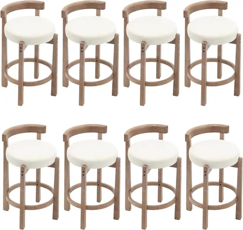 Miniatura 23 de HEAH-YO Taburetes de Bar Modernos de Mediados de Siglo Juego de 2, Taburetes de Mostrador de 26.5" con Respaldo, Taburetes de Bar Tapizados en Lino