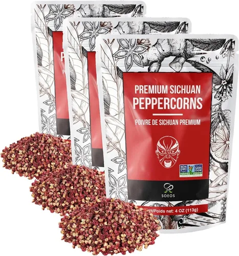 Miniatura 12 de Soeos granos de pimienta Sichuan, 4 onzas (113g), auténtico grano de pimienta rojo Szechuan, efecto adormecedor y hormigueo, menos semillas, sabor