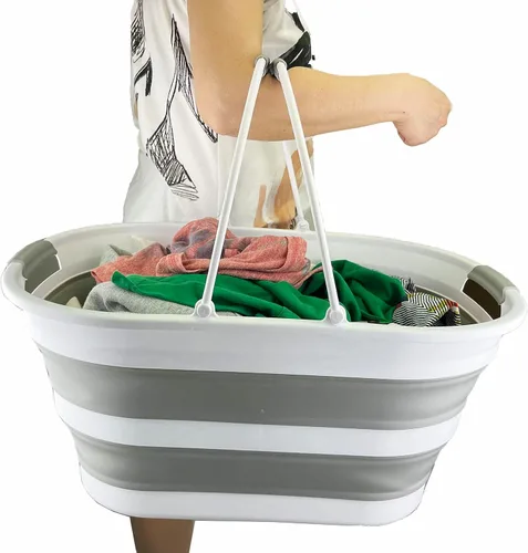Miniatura 7 de SAMMART Cesta de plástico plegable de 38 litros (10 galones), contenedor de almacenamiento plegable, tina de lavado portátil, cesta de lavandería