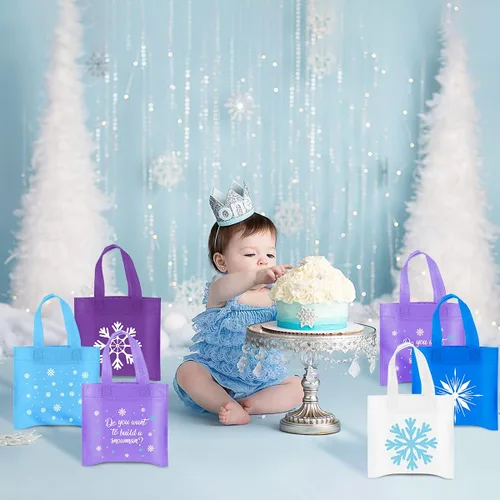 Miniatura 6 de 20 unidades de regalos de fiesta de copo de nieve, bolsas de dulces no tejidas de invierno congelados, regalos temáticos para niños, copo de nieve