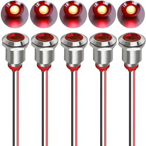 Miniatura 15 de Gebildet 5 unids 0.472 in AC/DC 12-24V LED indicador de metal luz impermeable señal lámpara piloto Dash direccional coche camión barco con alambre