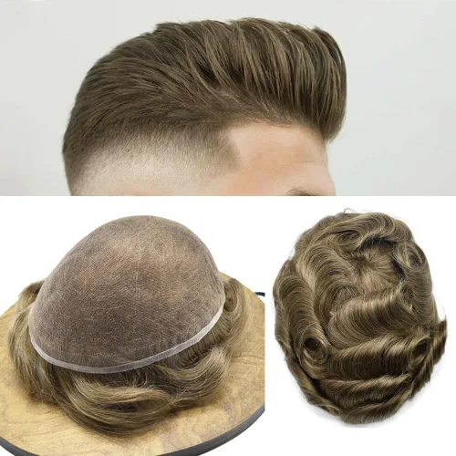 Miniatura 95 de PUNRU HAIR Completo Swiss Lace Toupee para hombres Sistema de cabello humano real Sistema de reemplazo de cabello humano para hombre Toupee