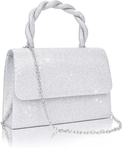 Miniatura 12 de Larcenciel Bolsos de noche para mujer, bolso de mano de noche con asa superior con purpurina con cadena para fiesta, graduación, boda, cóctel club