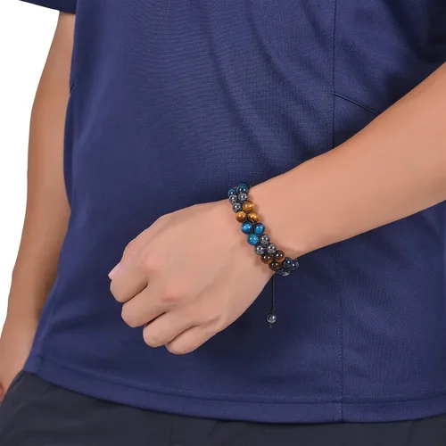 Miniatura 34 de DHQH Triple Protection Bracelet 8/10MM Hematite Black Agate Tigers Eye Stone Bracelet Crystal Jewelry Healing Bead Bracelets for Men Bring Luck